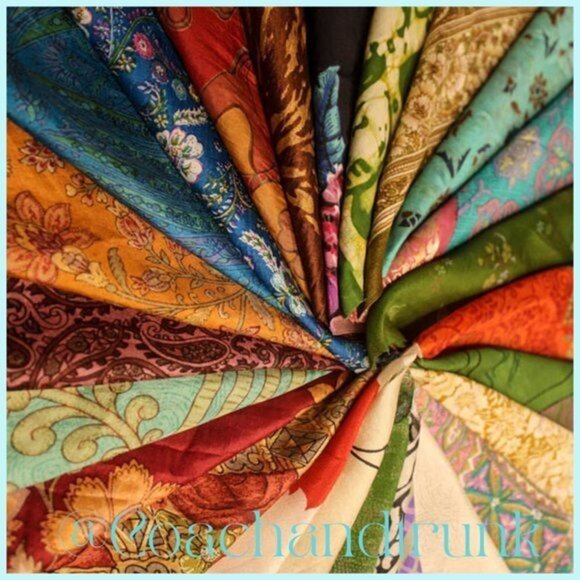 Sari Cloth Coil Wrap Bracelet Handcrafted India 2 Tassels Semi Adjustable NWT - Picture 5 of 8